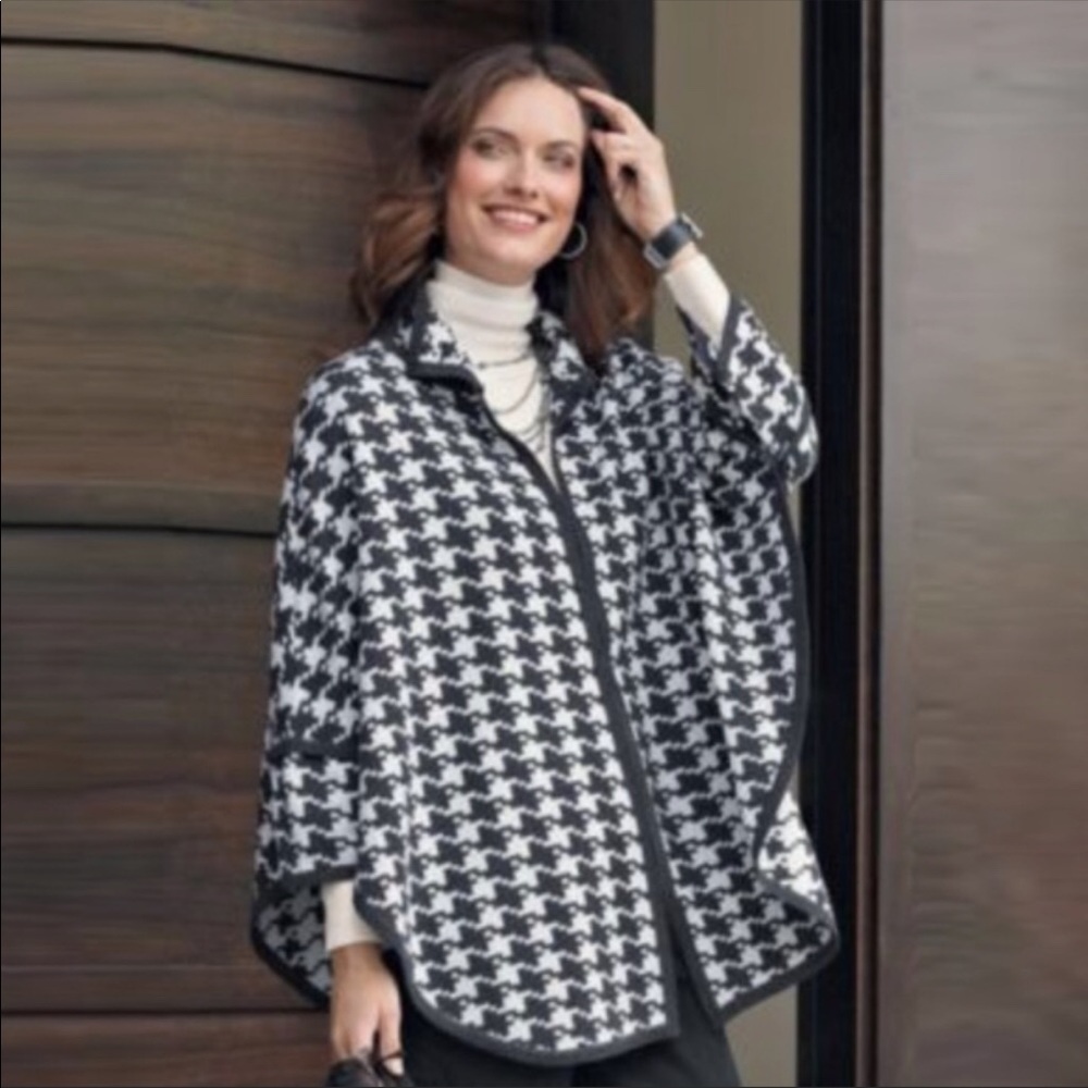 Pendleton Black White Houndstooth Wool Cape XS/S